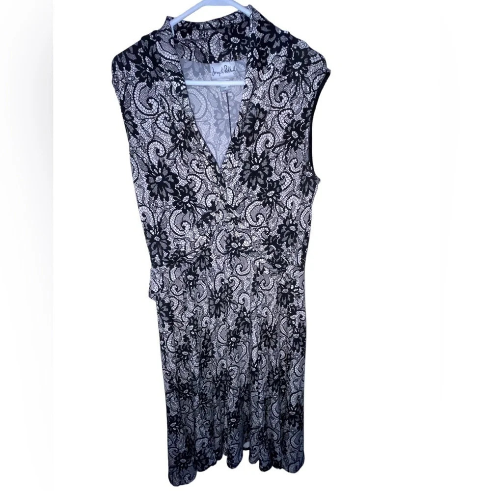 Joseph Ribkoff Dress Sleeveless Jersey Lace Floral Print Cream Black US Size 14 - Picture 2 of 7